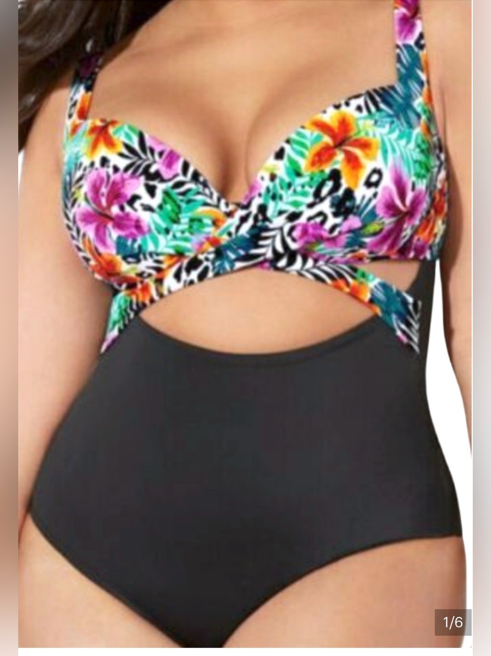 NEW SWIMSUITS FOR ALL MULTI ANIMAL CUT OUT UNDERWIRE ONE PIECE SWIMSUIT SZ 22